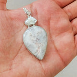 'Fortuna' Mother of Pearl, Solar Quartz 925 Solid Sterling Silver Pendant