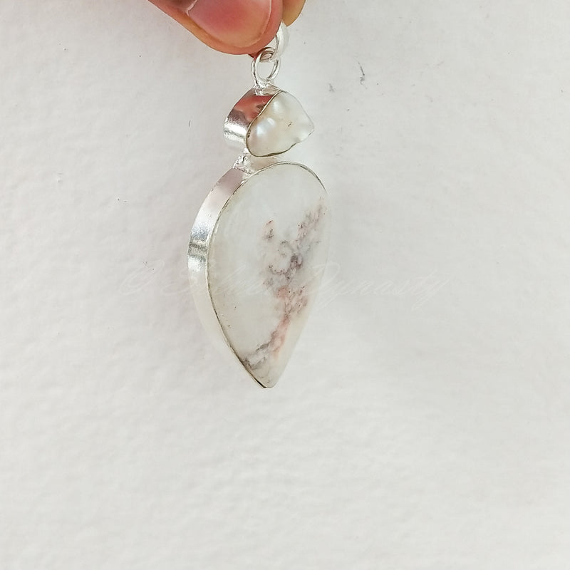 'Fortuna' Mother of Pearl, Solar Quartz 925 Solid Sterling Silver Pendant