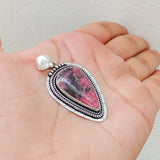 'BIA' Rhodonite 925 Solid Sterling Silver Pendant