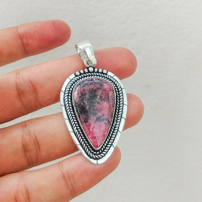 'BIA' Rhodonite 925 Solid Sterling Silver Pendant