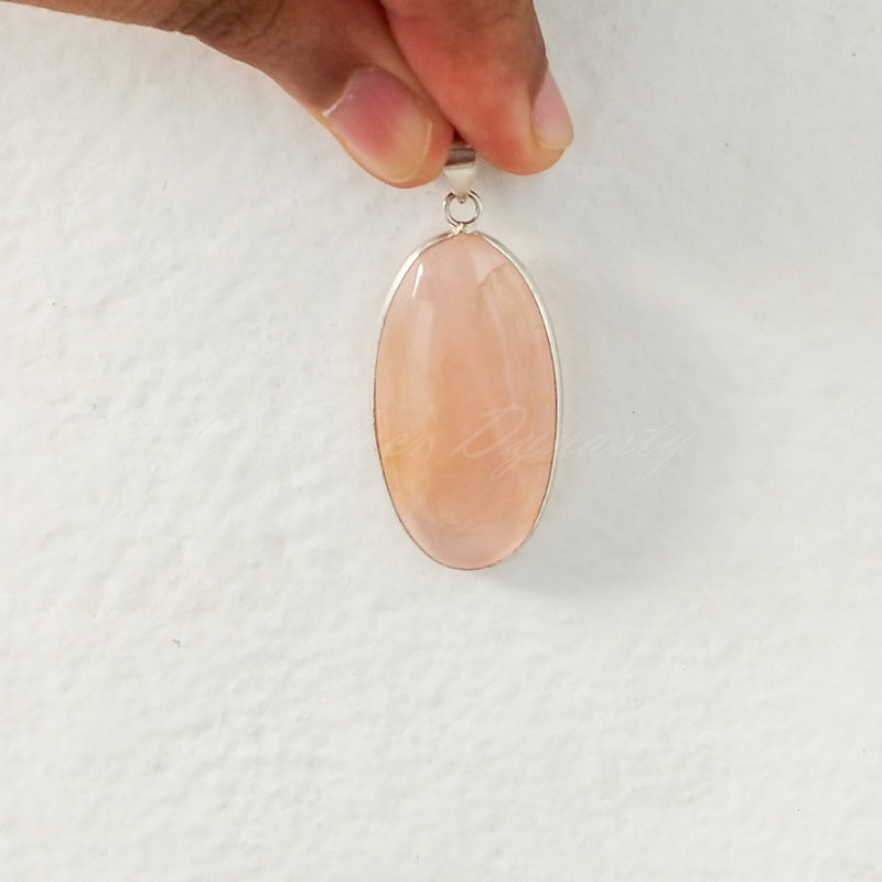 'Minimalist' Rose Quartz 925 Solid Sterling Silver Pendant