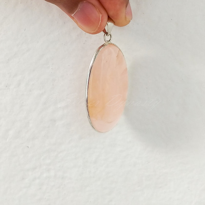 'Minimalist' Rose Quartz 925 Solid Sterling Silver Pendant