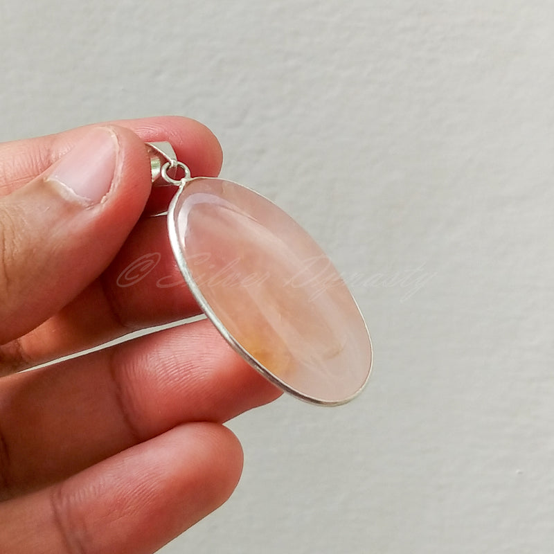 'Minimalist' Rose Quartz 925 Solid Sterling Silver Pendant