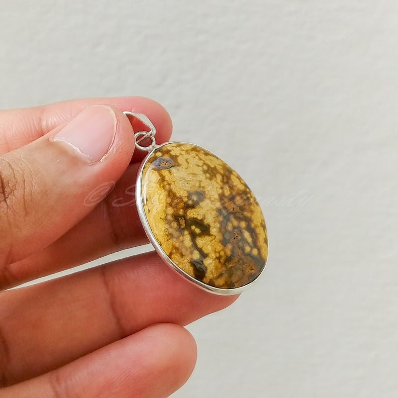 'Minimalist' Ocean Jasper 925 Solid Sterling Silver Pendant