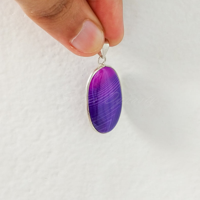 'Minimalist' Botswana Agate 925 Solid Sterling Silver Pendant