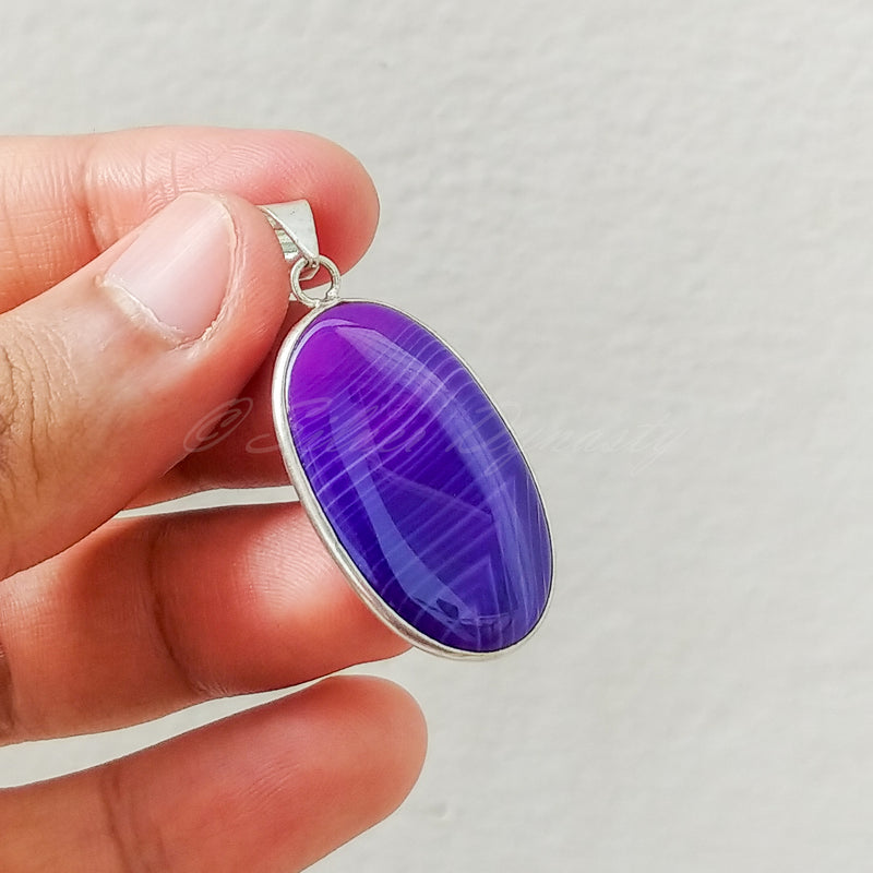 'Minimalist' Botswana Agate 925 Solid Sterling Silver Pendant