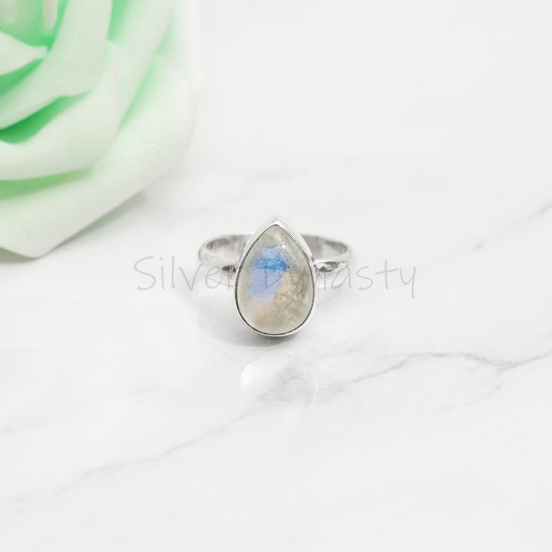 Rainbow Moonstone Sterling Silver Ring