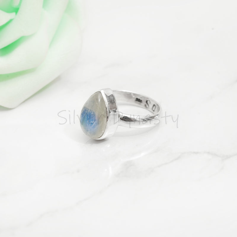 Rainbow Moonstone Sterling Silver Ring