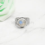 'Designer' Rainbow Moonstone 925 Solid Sterling Silver Ring