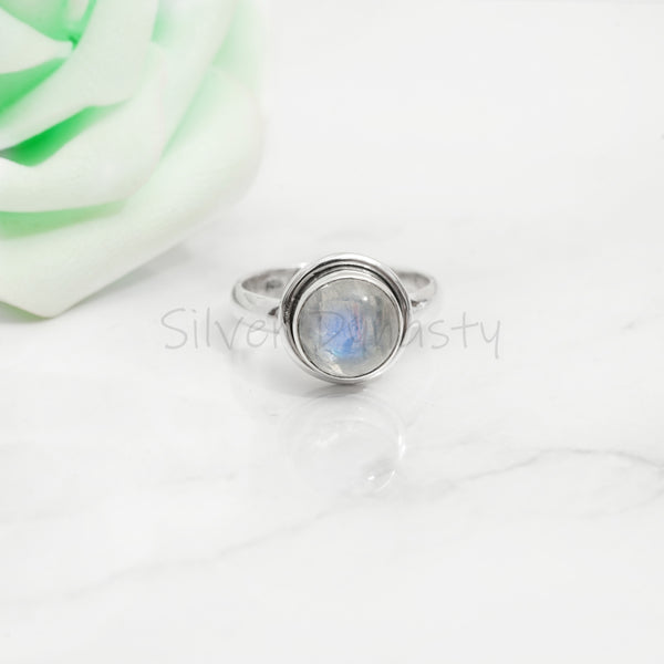 Simple Moonstone 925 Solid Sterling Silver Ring, Moonstone Ring