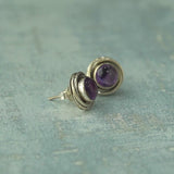 'Modern' Amethyst 925 Solid Sterling Silver Studs