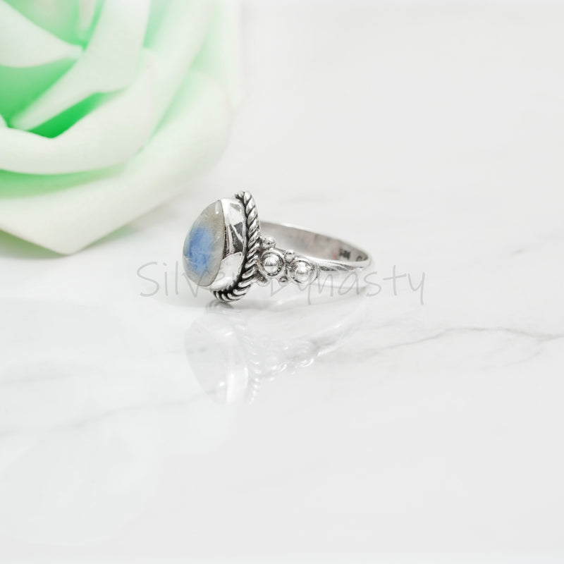 Rainbow Moonstone Sterling Silver Ring