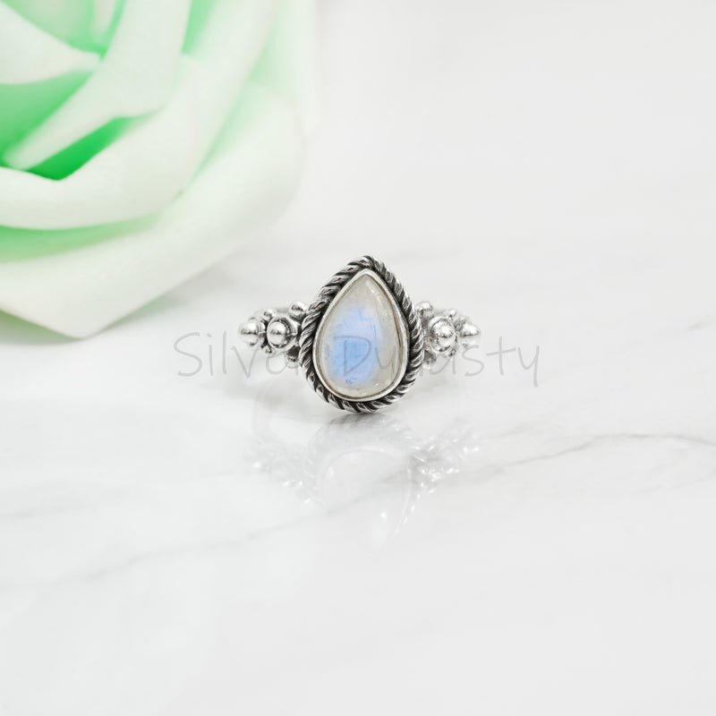 Rainbow Moonstone Sterling Silver Ring