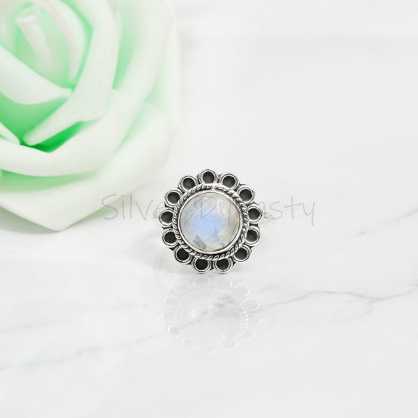 'Flower' Moonstone 925 Solid Sterling Silver Ring