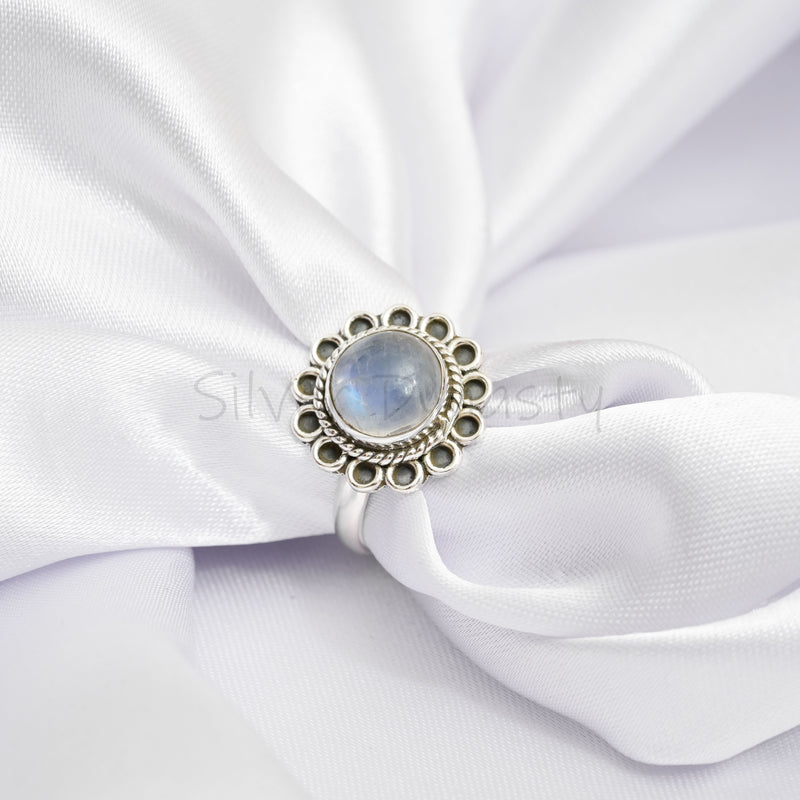 'Flower' Moonstone 925 Solid Sterling Silver Ring