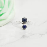 'Double Stone' Lapis Lazuli 925 Solid Sterling Silver Ring