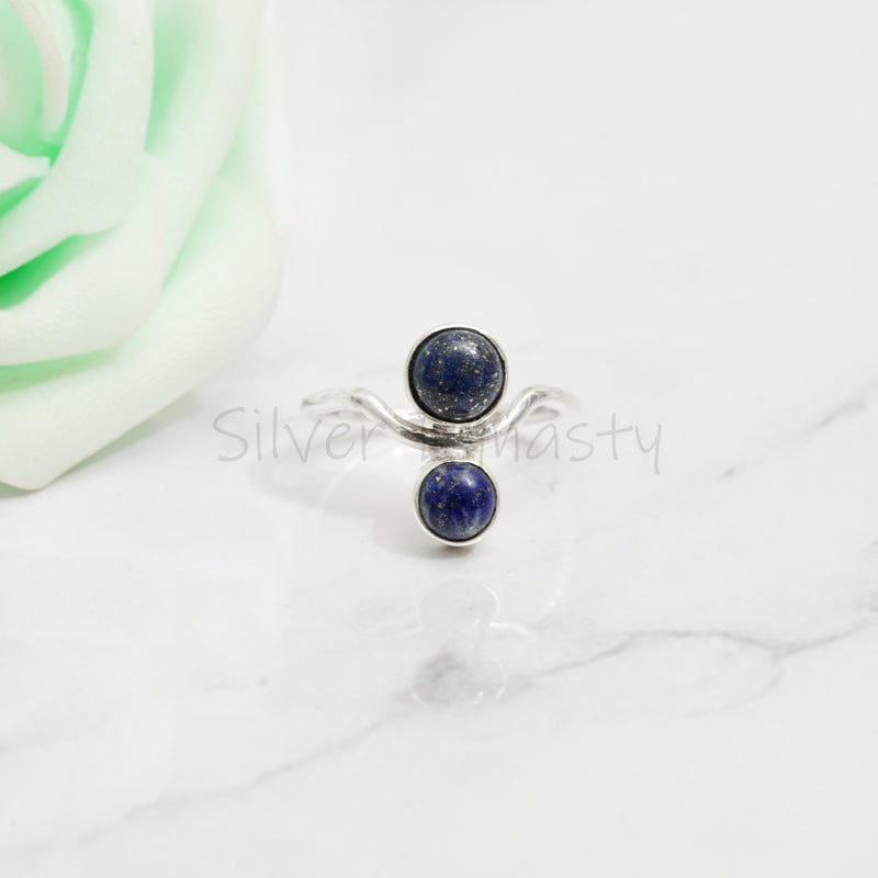 'Double Stone' Lapis Lazuli 925 Solid Sterling Silver Ring