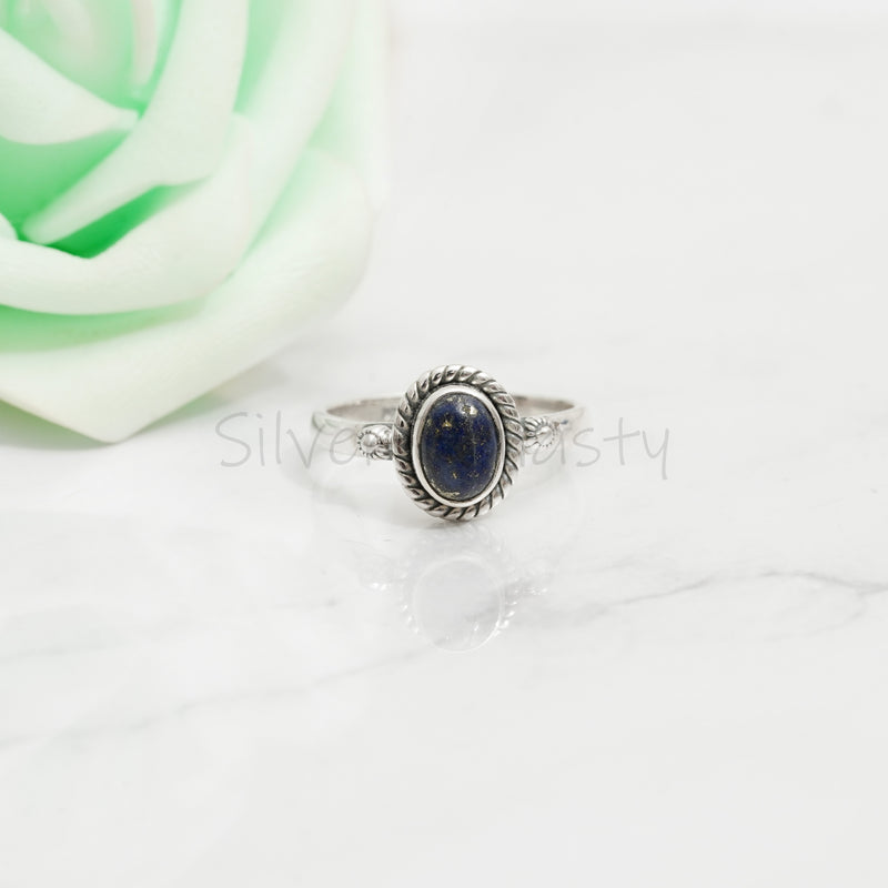 'Minimalist' Lapis Lazuli 925 Solid Sterling Silver Ring