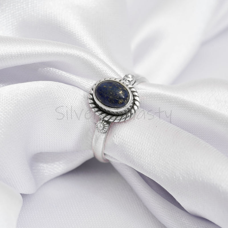 'Minimalist' Lapis Lazuli 925 Solid Sterling Silver Ring