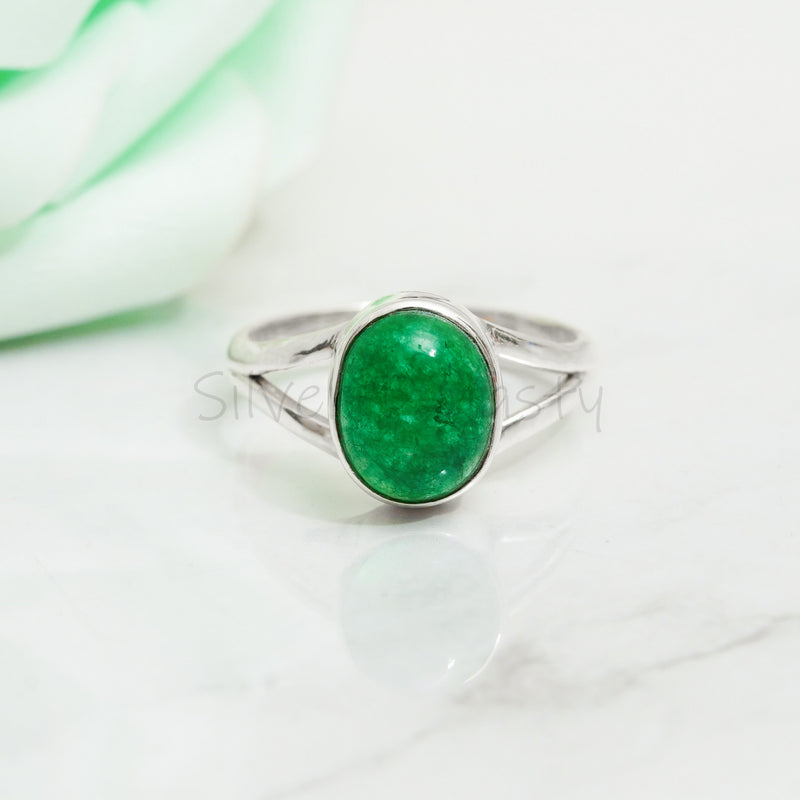 Simple Ring with Natural Jade, 925 Solid Sterling Silver Ring, Ring For Women