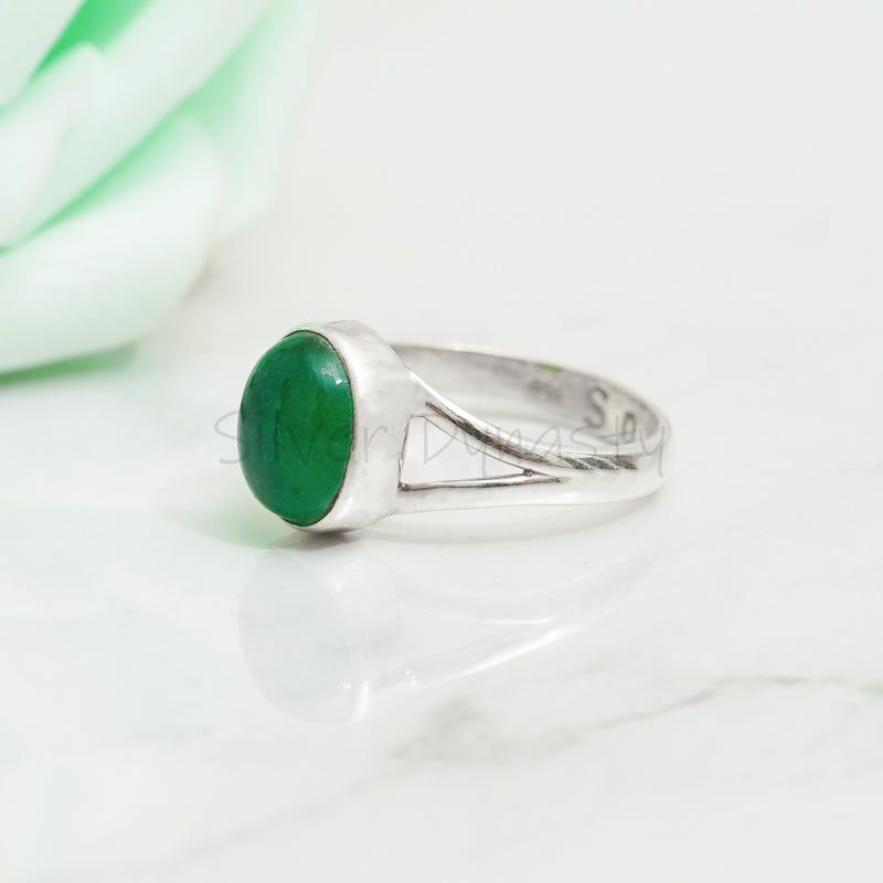 Simple Ring with Natural Jade, 925 Solid Sterling Silver Ring, Ring For Women