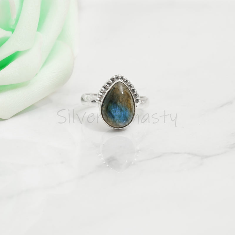 'Drop' Labradorite 925 Solid Sterling Silver Ring