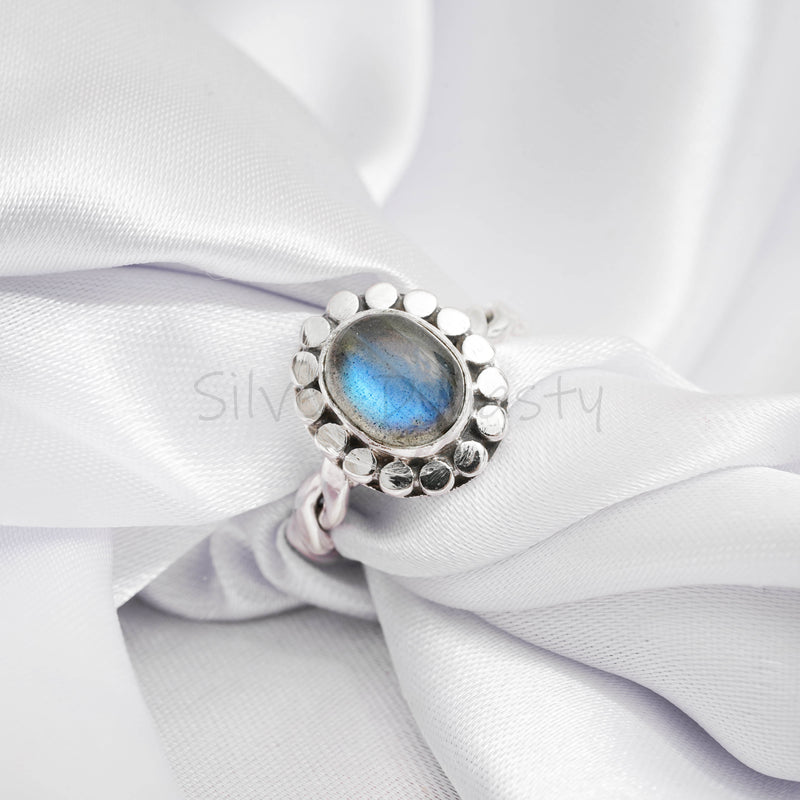 'Boho' Labradorite 925 Solid Sterling Silver Ring