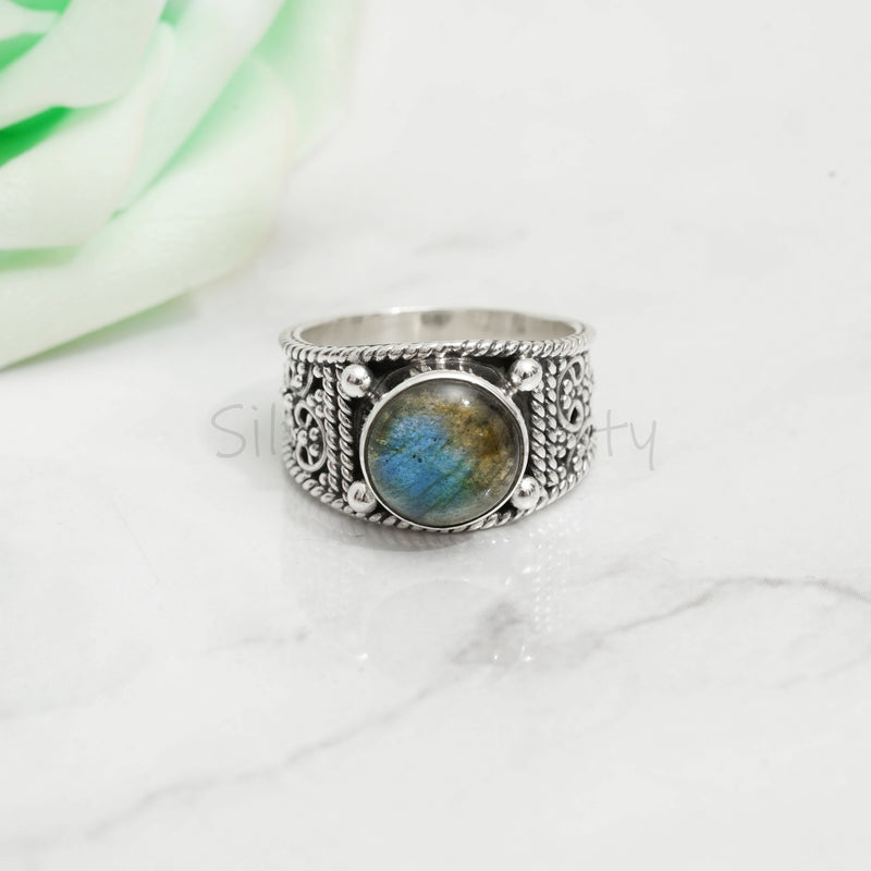 'Bomin' Labradorite Ring, 925 Solid Sterling Silver Ring