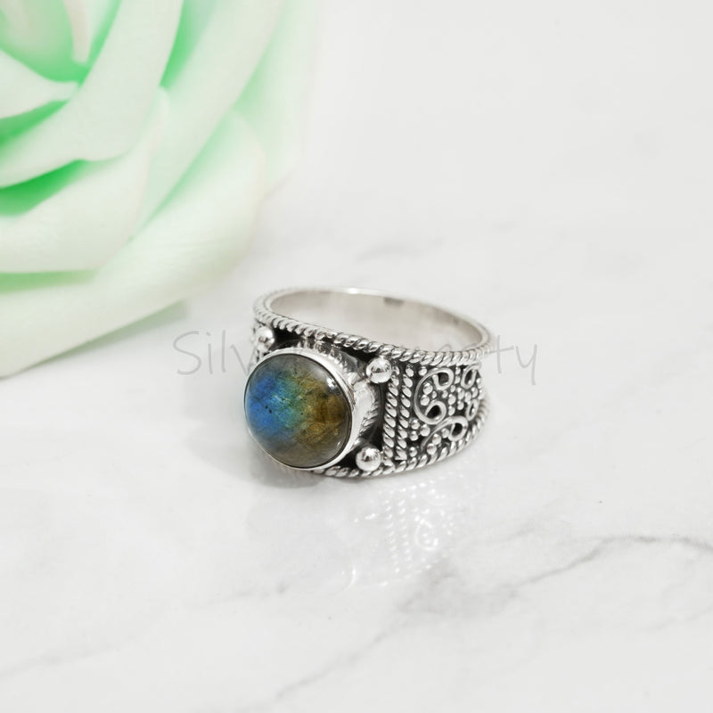 'Bomin' Labradorite Ring, 925 Solid Sterling Silver Ring