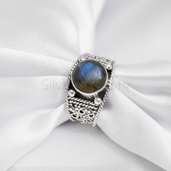 'Bomin' Labradorite Ring, 925 Solid Sterling Silver Ring