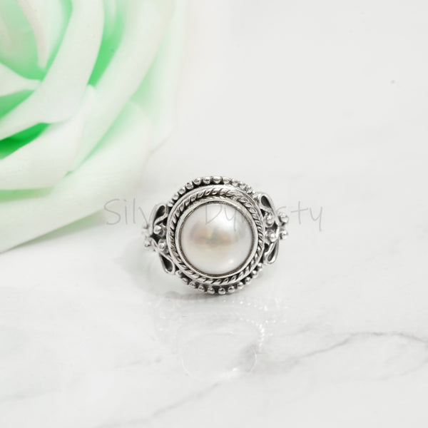 'Boho' Pearl 925 Solid Sterling Silver Ring