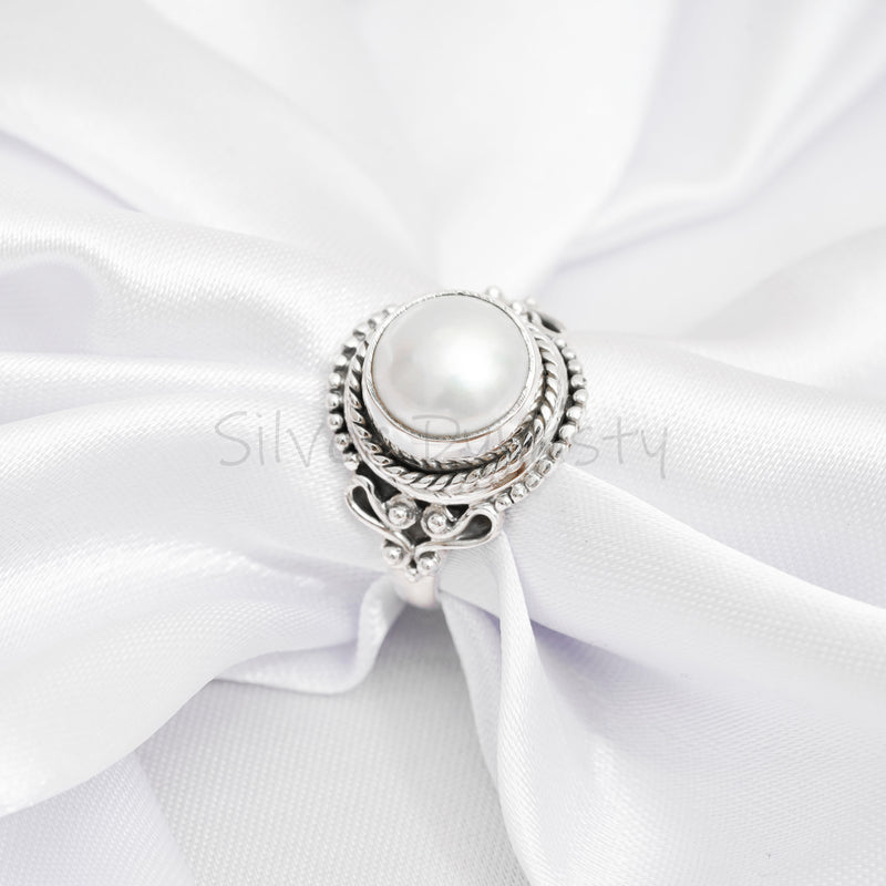 'Boho' Pearl 925 Solid Sterling Silver Ring