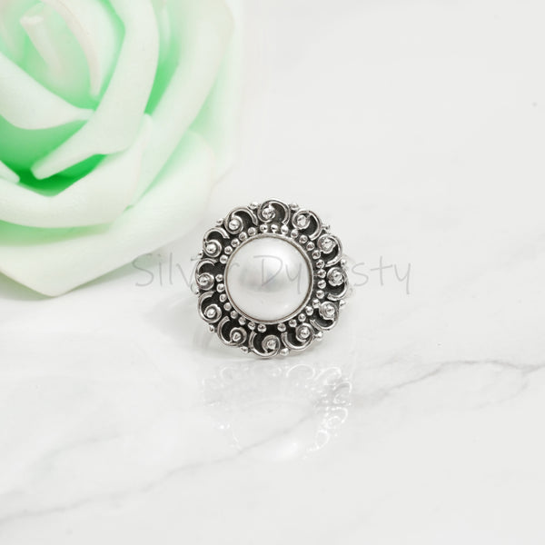 'Boho' Pearl 925 Solid Sterling Silver Ring