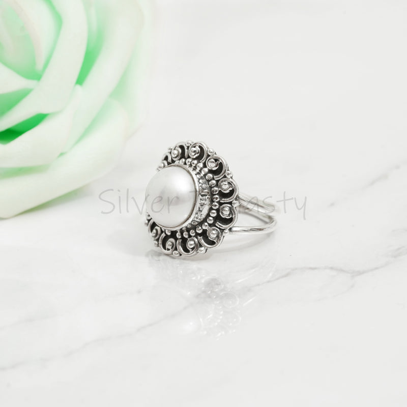 'Boho' Pearl 925 Solid Sterling Silver Ring