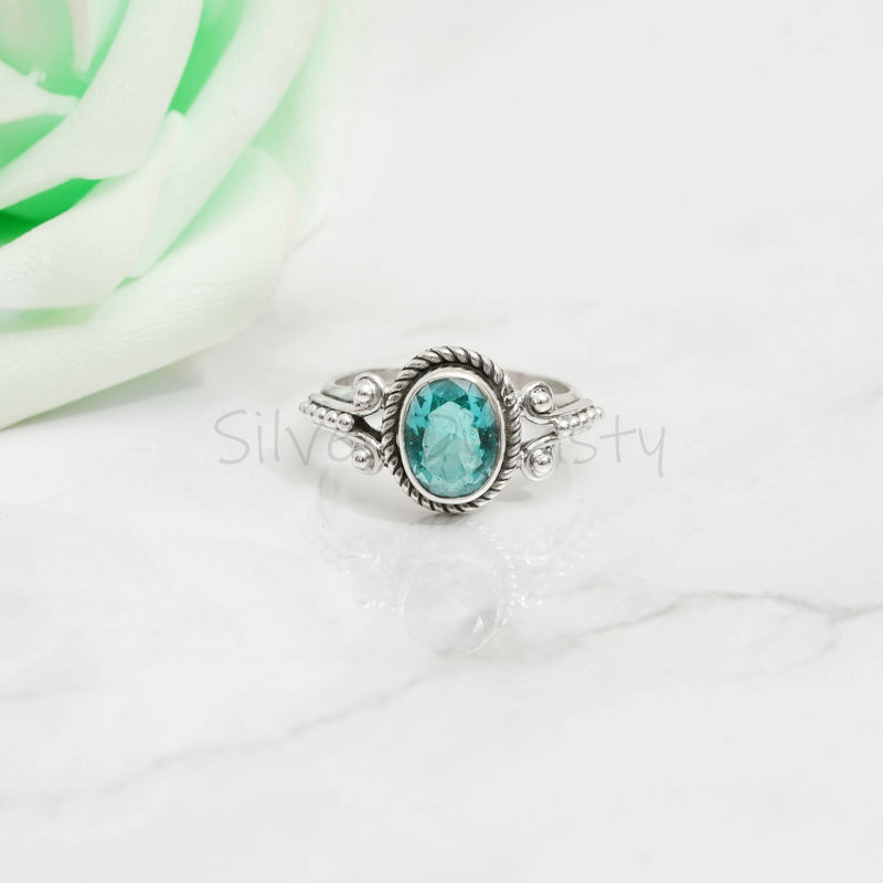 Blue Topaz Ring, 925 Solid Sterling Silver Ring