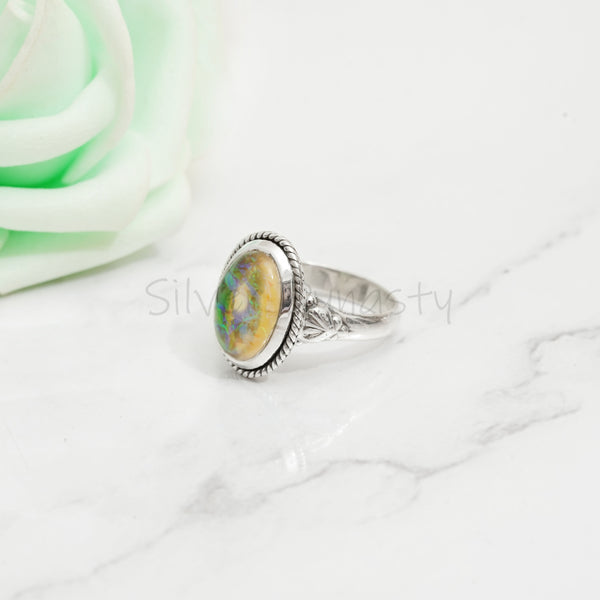 Dichroic Glass 925 Solid Sterling Silver Ring