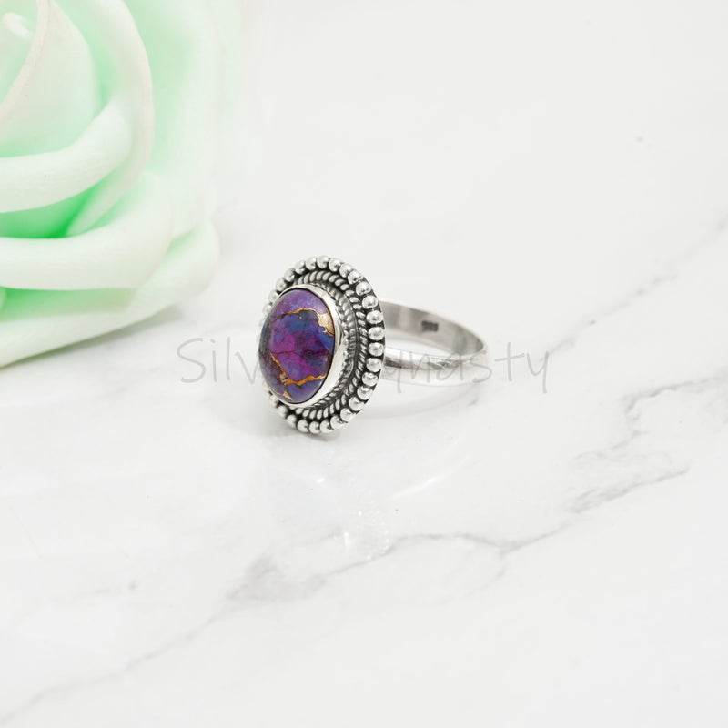 'Statement' Purple Copper Turquoise 925 Solid Sterling Silver Ring