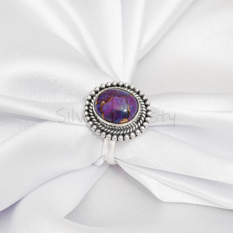 'Statement' Purple Copper Turquoise 925 Solid Sterling Silver Ring