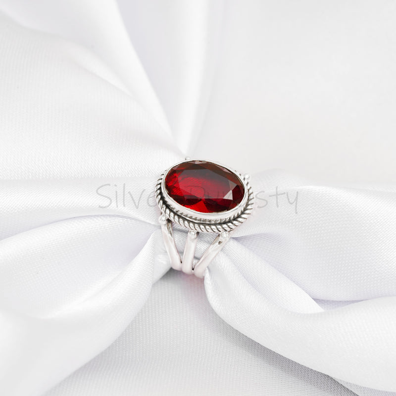 'Fortuna' Garnet 925 Solid Sterling Silver Ring