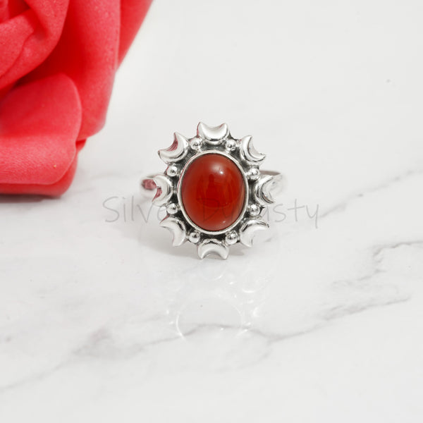 'Fortuna' Carnelian 925 Solid Sterling Silver Ring