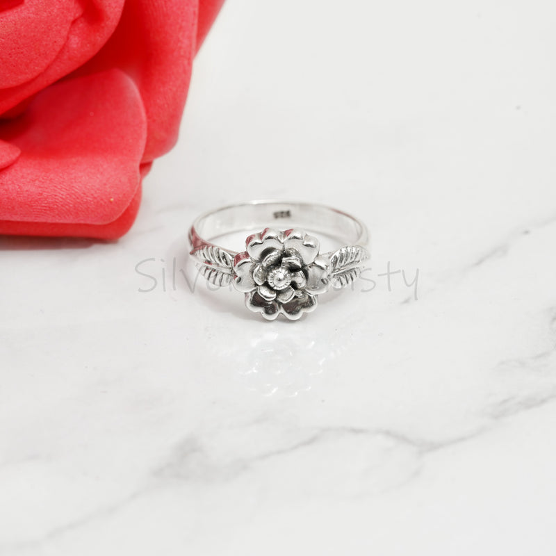 'Elegant' Silver Flower Band,925 Solid Sterling Silver Ring,