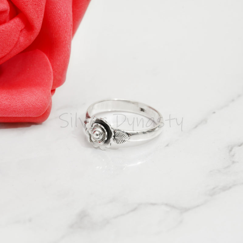 'Gorgeous' Silver Flower Band,925 Solid Sterling Silver Ring,