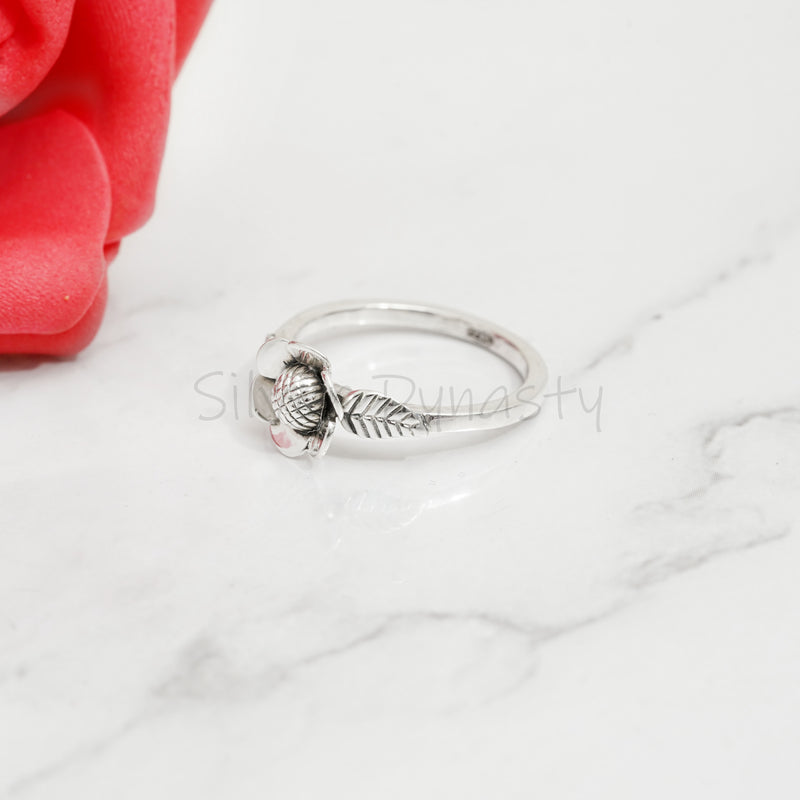 Simple Floral Ring Silver Flower Band,925 Solid Sterling Silver Ring,