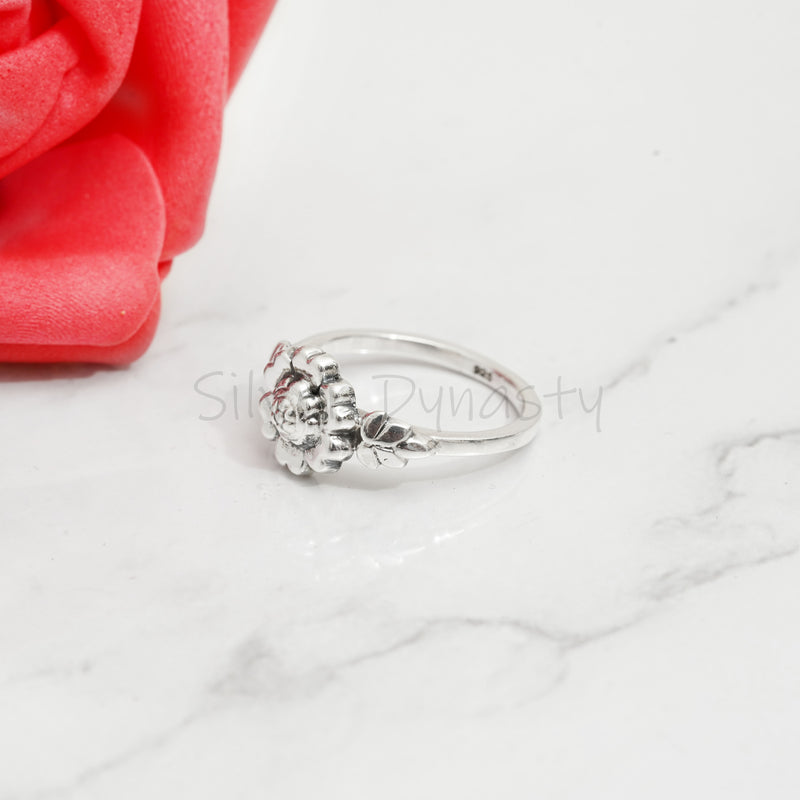 'Gorgeous' Silver Flower Band,925 Solid Sterling Silver Ring,