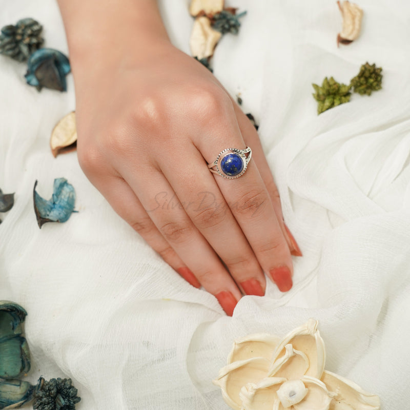 'Boho' Lapis Lazuli 925 Solid Sterling Silver Ring