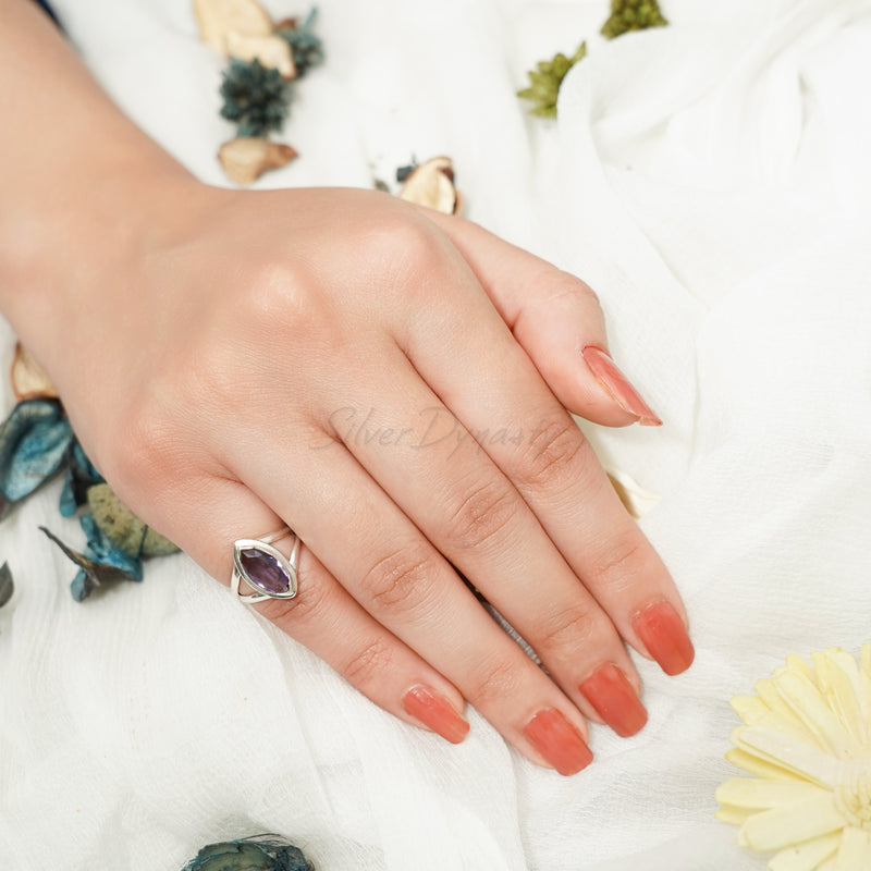 Simple Amethyst Ring, 925 Solid Sterling Silver Ring