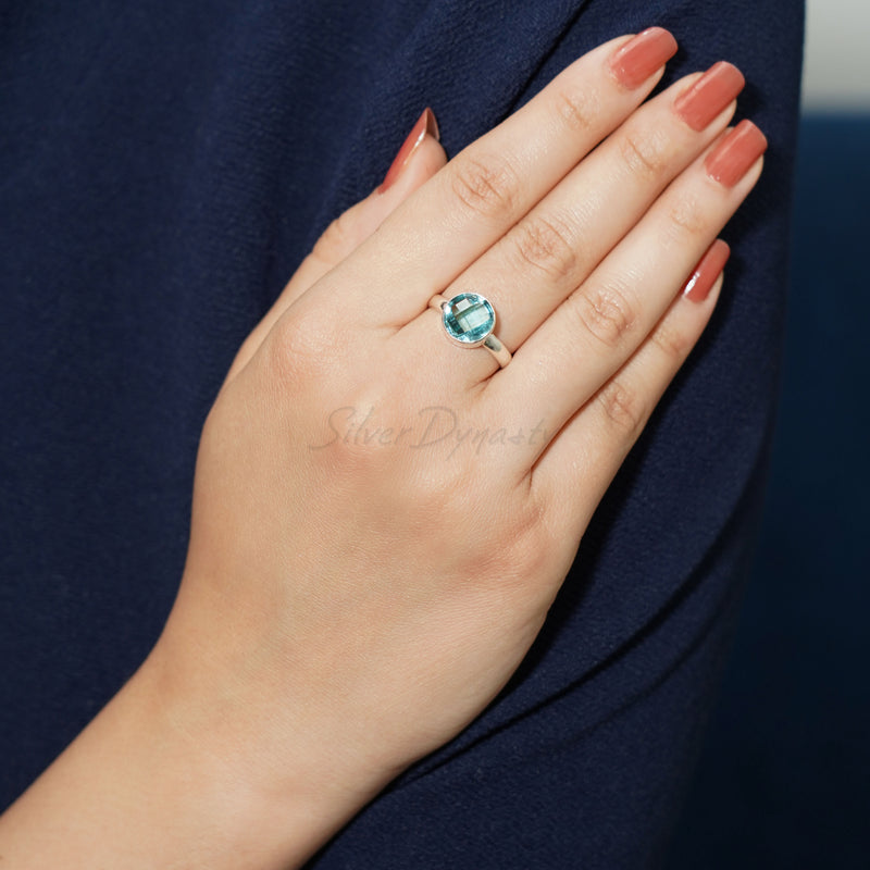 'Classy' Aquamarine 925 Solid Sterling Silver Ring