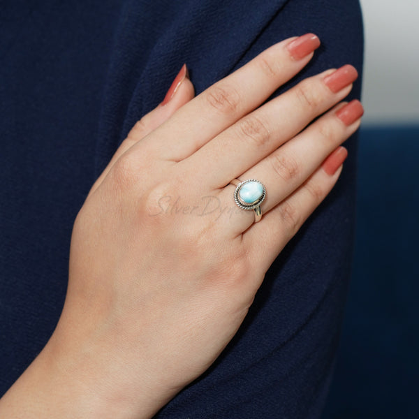 Larimar Ring, 925 Solid Sterling Silver Ring