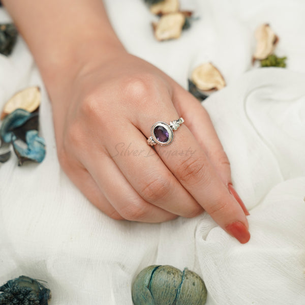 Amethyst Ring, 925 Solid Sterling Silver Ring