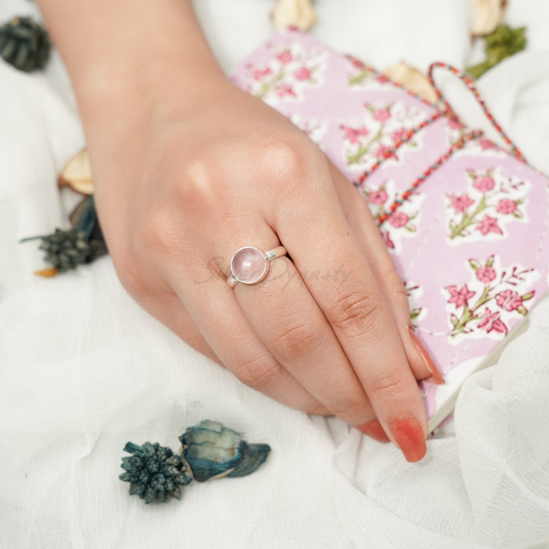 'Minimalist' Rose Quartz Ring 925 Solid Sterling Silver Ring